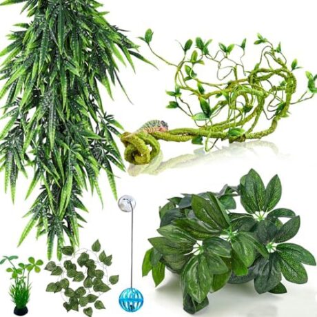 HERCOCCI Reptile Plants, Terrarium Hanging Plant Climbing Vines Reptile Hide Leopard Gecko Tank Accessories, Terrarium Decorations for Bearded Dragon Lizard Snake Geckos Chameleon