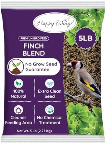Happy Wings Finch Blend Bird Food - Mix of Sunflower Hearts/Kernels and Nyjer, 5 Pounds - No Grow Seed - For Wild Birds