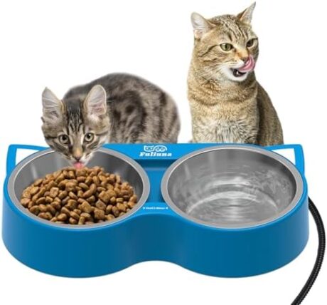 Heated Cat Bowl for Outdoor Cats in Winter, Heated Water Food Bowl with 2 Stainless Steel Bowls 23 OZ Each, Waterproof Heated Pet Bowl for Outside Cat Dog Bird, No More Frozen Food or Water.
