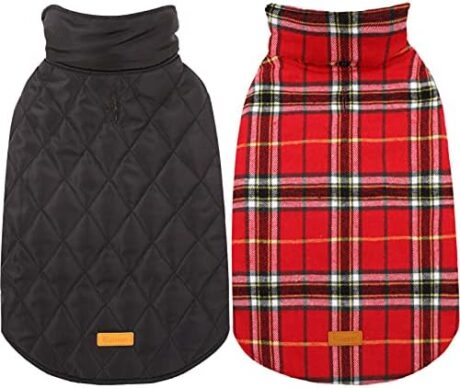 Kuoser Waterproof Dog Coat, Reversible Dog Jacket for Small Dogs, Adjustable Durable Doggie Winter Coat Warm Cozy Puppy Cold Weather Apparel from Small to Large Breed, Bright Red S