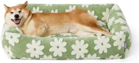 LE SURE Cute Dog Bed for Large Dogs - Washable Pet Beds,Cozy Rectangle Orthopedic Sofa with Jacquard Shaggy Plush & Anti Slip Bottom,36x27x8inches