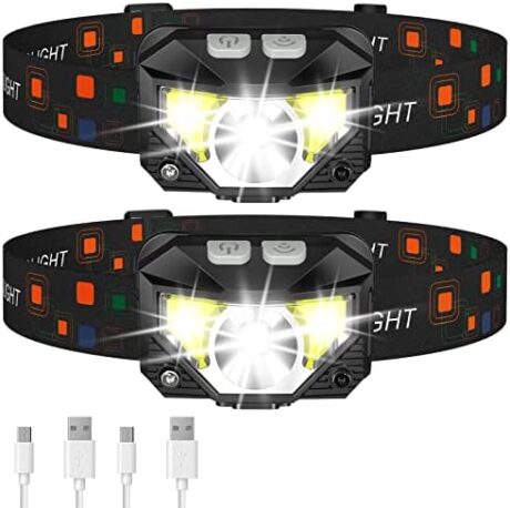 LHKNL Headlamp Flashlight, Lumen Ultra-Light Bright LED Rechargeable Headlight with White Red Light, 2-Pack Waterproof Motion Sensor Head Lamp,8 Modes for Outdoor Camping Running Hiking Fishing
