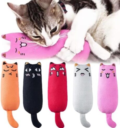 Legendog 5Pcs Bite Resistant Catnip Toy for Cats,Catnip Filled Cartoon Mice Cat Teething Chew Toy