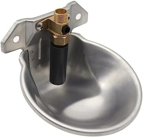 Metal Sheep Automatic Water Drinking Bowl, Thickened Steel Automatic Goat Waterer Fountain with Copper Valve Touch Switch,Farm Water Drinking Equipment (Silver)