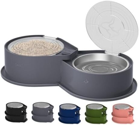 Newget Stainless Steel Dog Bowl Set with Lids, 304 Metal Dual Food & Water Bowls for Dogs & Cats, Foldable Pet Feeder with Cover Keeps Food Fresh, Anti-Skid Dog Dish for Small/Medium/Large Pets