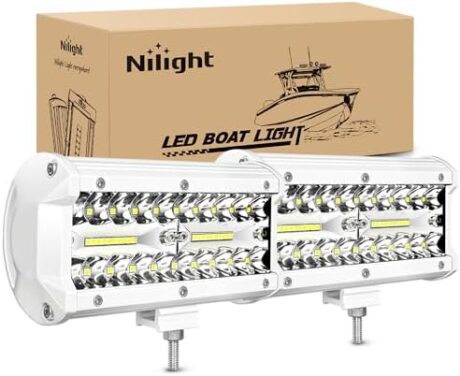 Nilight Marine LED Light Pods Navigation Lights 2PCS 6.5 Inch White Spot Flood Combo Ponton Boat Deck Dock Lighting for Night Fishing T-top Stern Yacht Port Sailboat Trucks Tractors