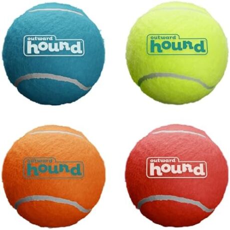 Outward Hound Squeaker Ballz – Squeaky Tennis Balls for Dogs Under 50 lbs, Interactive Dog Toy for Fetch & Training, Medium (2.5"), 4‑Pack