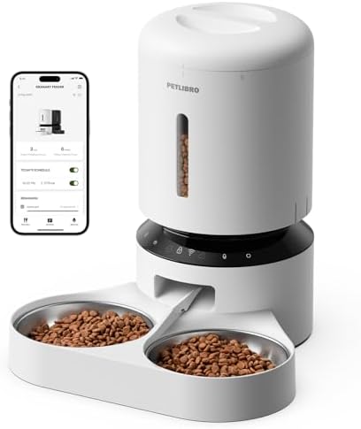 PETLIBRO 5L Automatic Cat Feeder for 2 Cats, 5G&2.4G Wi-Fi Programmable Cat Food Dispenser with Dual Stainless Steel Bowls, Airtight Lock Fresh Technology, Low Food Sensor