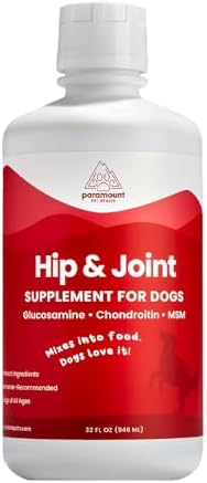 Paramount Pet Health Liquid Glucosamine for Dogs, 1600mg Glucosamine Chondroitin MSM, Hip & Joint Supplement for Large Dogs, Liquid Arthritis Relief & Mobility Support, 32 oz