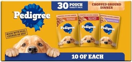 Pedigree Chopped Ground Dinner Wet Dog Food Pouches Variety Pack, 3.5 oz Pouches, 30 Count