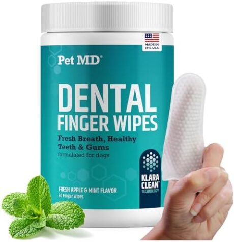 Pet MD Pet Dental Finger Wipes for Dogs - Plaque and Tartar Remover for Dogs to Improve Oral Care - Pet Teeth Cleaning Finger Wipes for Healthy Gums and Fresh Breath - Fresh Apple & Mint, 50ct