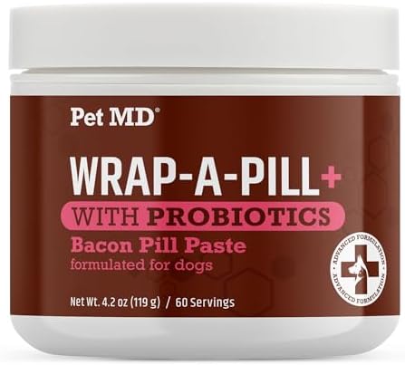 Pet MD Wrap-A-Pill with Dog Probiotics - Pill Wrap for Dogs Medicine - Easy-to-Use Paste to Hide Capsules, Create Pockets and Treats for Dogs - Bacon (4.2oz)