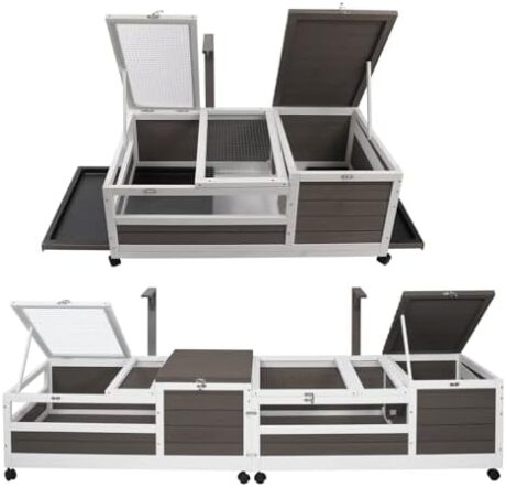 PetsCosset Tortoise Habitat Wooden Tortoise House, Indoor Turtle Enclosure Outdoor Reptile Cage with Removable Bottom, Light Support, Openable Roof (Double Habitat, Leakproof Tray)