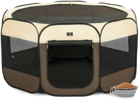 Portable Indoor Dog Playpen for Small Dogs & Puppies by A 4 Pet – 50.39" Pop-Up Soft Puppy Playpens with Bowl, Waterproof Floor, Calm Safe Space for Home, Travel & Daily Use