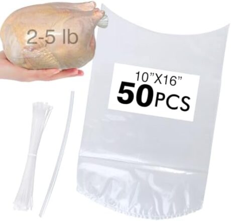 Poultry Shrink Bags, 50 Pack 10x16 Inches Clear Chicken Bag With 50 Zip Ties And A Silicone Straw For Chickens, Rabbits