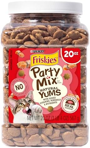 Purina Friskies Natural Cat Treats Party Mix Natural Yums With Real Salmon and Added Vitamins, Minerals and Nutrients - 20 Oz. Canister