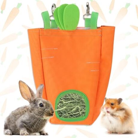 Rabbit Hay Feeder Bag Carrots Guinea Pig Hanging Hay Feeding Bag with Hole Pet Storage Dispenser for Chinchilla Hamster Bunny Small Pet Animals