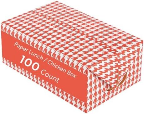 Restaurantware Paper Takeout Box 100 Count 47 Oz Rectangular Spill-Resistant Container Greaseproof Recyclable Lunch Box Houndstooth Pattern Red