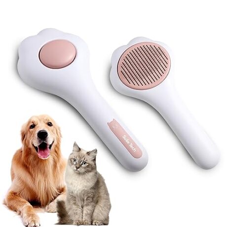 Self-Cleaning Pet Grooming Brush with Release Button, for Shedding Long or Short Hair of Cats and Dogs (Pink)