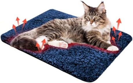 Self Warming Cat Bed Pad Self Heating Pet Mat Warmer Bed Mat for Feral and Indoor Washable Thermal Pet Kennel Pad with Anti-Slip Bottom(Blue,16 x 20 Inch)