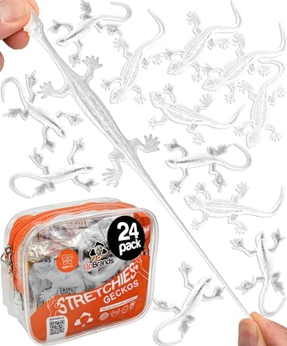 UpBrands 24 Pack CLEAR Super Stretchy Lizard Toys - Transparent Party Favors Pinata Filler, Rubber Lizards for Kids, Reptile Gecko & Newt Toy, Stress-Relief