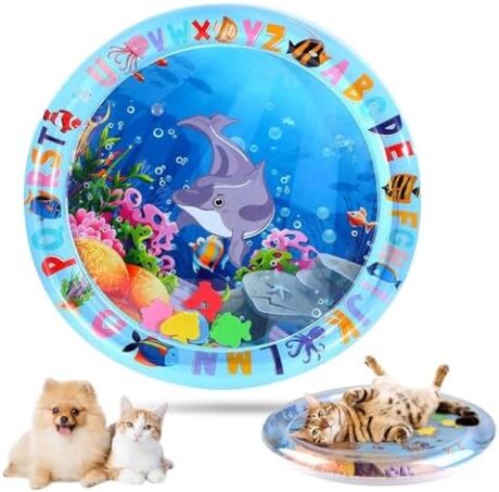 Vingtank Cat Water Bed, 2025 New Thickened Cat Water Sensory Play Mat, Anti-Scratch Design Pet Water Mat Cooling with Fish Durable Leak Proof for Kittens Puppies