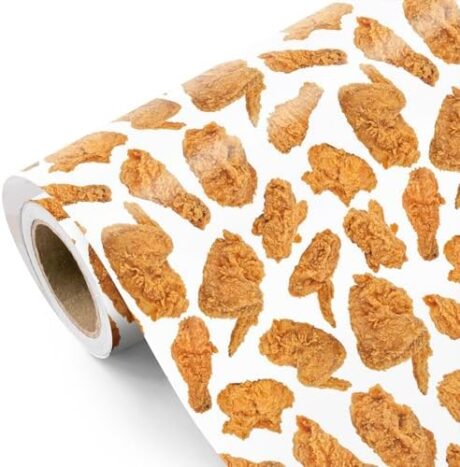 WRAPAHOLIC Fried Chicken Wrapping Paper - Mini Roll - 17 Inch x 16.5 Feet - Tempting Crispy Fried Chicken Funny Wrapping Paper Perfect for Food Theme Party, Birthday, Baby Shower