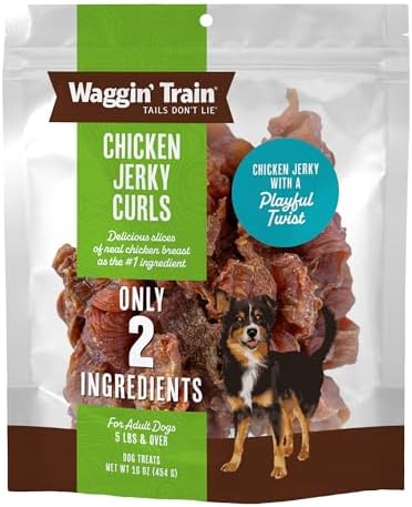 Waggin' Train Chicken Jerky Curls Dog Treats, Made with 100% Real Chicken Breasts, Only Two All-Natural Ingredients, Great High Protein Dog Treat, Easily Digestible for Big or Small Dogs, 16 oz. Pouch