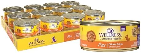 Wellness Complete Health Pate Adult Wet Cat Food, Natural, Protein-Rich, Grain Free, 5.5 Ounce, 24 Pack, (Chicken)