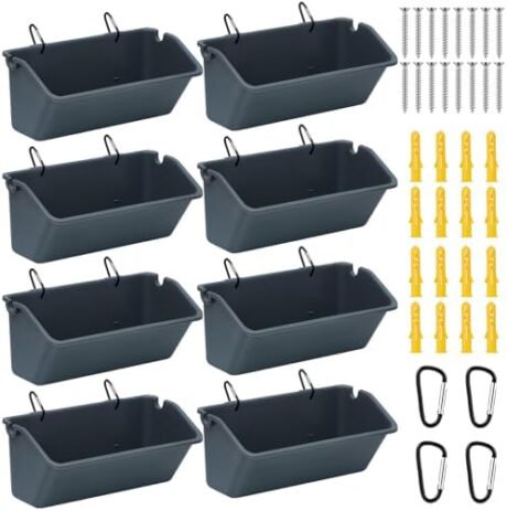 Wenqik 8 Pack 5 Quart Hanging Chicken Feeders Trough Goat Feeder Duck Water with Metal Clips Chicken Waterer Bucket Container for Fence Turkeys Horse Pig Deer Goose Livestock Poultry Supplies