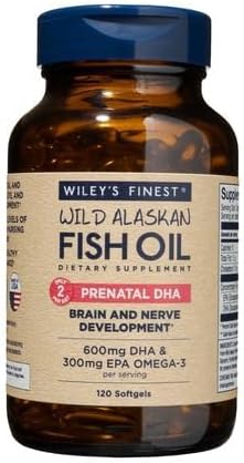 Wiley's Finest Wild Alaskan Fish Oil Prenatal DHA - 900mg EPA and DHA Omega-3s for Pregnant Women and Nursing Mothers - 120 Softgels (60 Prenatal Vitamin Servings)
