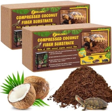 ZeeDix 2 Pack Coconut Fiber Substrate, 100% Organic Coconut Husk Coco Coir Brick Terrarium Bedding for Reptiles, Tortoise, Bearded Dragon, Leopard Gecko, Snake, Hermit Crabs, Frogs, Tarantula