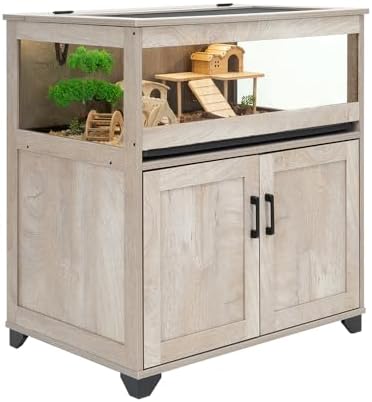 unipaws Hedgehog Cage with Storage Cabinet, Hamster Cage for Rat and Guinea Pigs, Clear Transparent PVC Visual Small Animal Cage with Tray, Hamster Enclosure, Grey