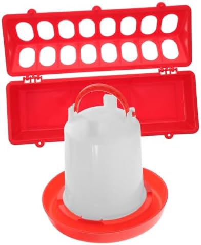 1Set Automatic Chicken Food Feeder Water Dispenser Durable Poultry Feeding System with Water Holder Small Red Food Bowl for Chickens Quails and Birds