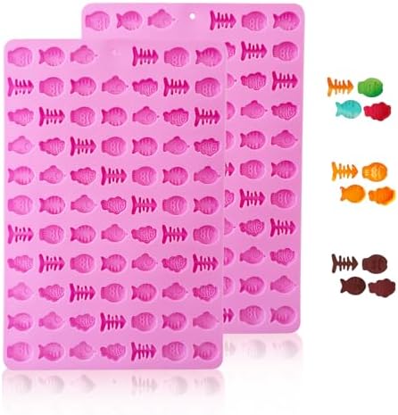 2 PCS Gummy Fish Candy Molds Silicone, Cat Dog Treat Molds,152 Cavity Fish Mini Silicone Mold for Chocolate, Fondant, Candy, Biscuits, Cookie, Jelly and Cat Dog Training Commands Concept