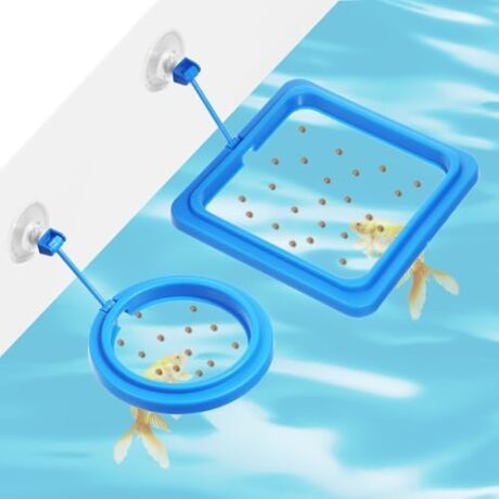 2 Pcs Fish Feeding Ring for Aquarium with Suction Cup, Blue Square and Round Shape Floating Food Feeder for Betta Goldfish Turtle Guppy