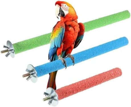 3 Pcs Wood Bird Cage Perch Parrot Perch Stand, Wood Perches Toy Platform Paw Grinding Stick Bird Perches Covers Cage Accessories for Small Medium Birds Like Parakeet Budgies Lovebird Canary (Colorful)