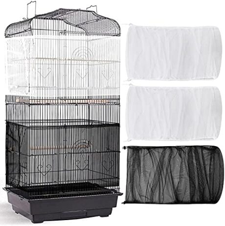 3 Pieces Large Adjustable Bird Cage Cover Seed Feather Catcher Birdcage Nylon Mesh Net Cover Soft Skirt Guard for Parakeet Macaw African Round Square Cage (78 x 15 Inch in Circumference and Width)