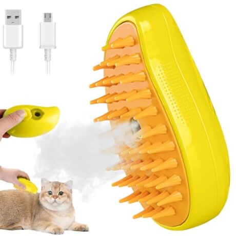 3-in-1 Self-Cleaning Pet Grooming Brush - Massage, Detangle, and Remove Loose Hair for Cats (Yellow)