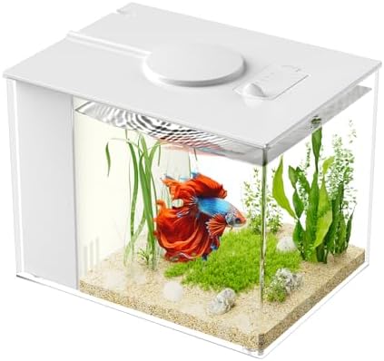 3.7L (1 Gal) Betta Fish Aquarium, Acrylic Small Fish Tank Kit with Water Filter Pump & LED Light, Ideal for Small Fish, Plants and Shrimp, White