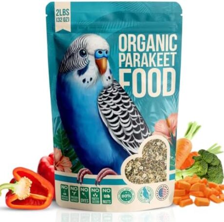 80% Organic Parakeet Food - No Fillers, Fatty Seeds, or Dyes - Budgies, Lovebirds & Parrotlets - Premium Human Grade Seed Mix, Grain & Wholesome Veggies – Made in USA (2 lbs)