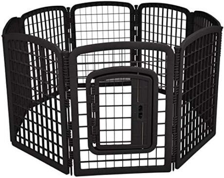 Amazon Basics 8-Panel Octagonal Plastic Dog Playpen, Portable Indoor/Outdoor Pet Fence with Gate, Exercise Pen for Puppies and Small Animals, 34 inches, Black