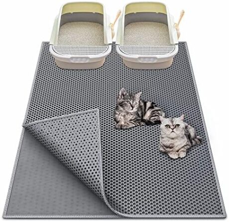 Cat Litter Box Mat: 36"x 30" Waterproof Kitty Cat Litter Trapping Mat, Easy-clean Double-layer Scatter Control Pad Rug (Grey)