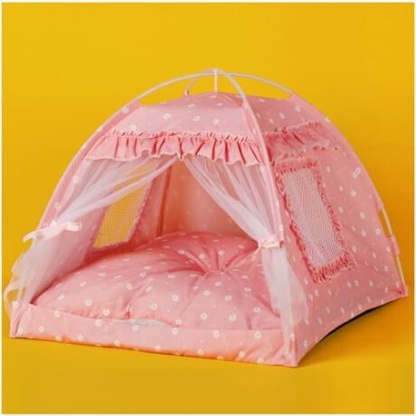 Cat Princess Bed Tent House - Kitty Cute Beds Indoor,Small Dog House Indoor/Outdoor Cave Nest Bed Small Dog Tent for Cat,Puppy Tents (15.7"x15.7"x14.5"/Pink)
