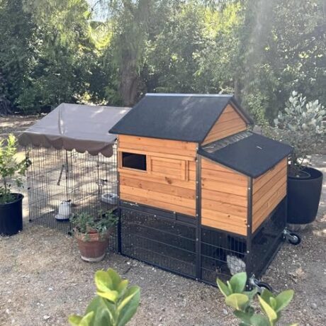 Chicken Coop All-Iron Frame Large Hen House Mobile Poultry Cage with Nesting Box,Metal Run,Waterproof Rain Cover Duck Coop, 85"