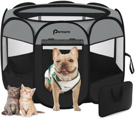 Dog Cat Playpen Indoor Outdoor for Puppy Pet Dogs Cat Travel and Recovery After Surgery, Dog Enclosure Tent Crates Cage, Portable Pop Up Dogs Kennel with Carrying Case (Dark Grey, Medium)