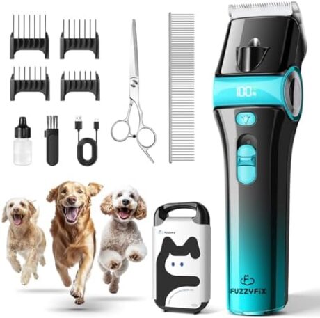 Dog Clippers for Grooming with 5-in-1 Blade, Dog Grooming Kit Cordless Rechargeable Hair Trimmer Detachable Stainless Steel Blade Pet Shaver for Small Puppy Paw Face Head Body
