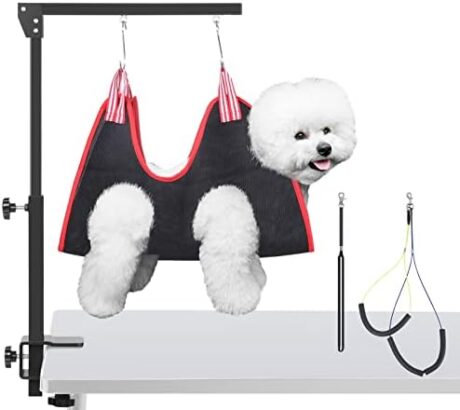 Dog Grooming Arm with Clamp and Grooming Hammock, 36" Height Foldable Dog Grooming Table Arm with No-Sit Holder and Loop Noose, Dog Grooming Stand for Small Medium Dogs at Home or Salon
