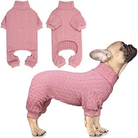Dog Sweater Turtleneck Knitted Pet Clothes Solid Color Puppy Sweater Warm Dog Sweaters for Small Dogs(Pink&S)
