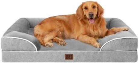 EHEYCIGA Orthopedic Dog Beds for Extra Large Dogs 44x32Inch, Waterproof Memory Foam XL Pet Bed with Sides, Non-Slip and Egg-Crate Foam Big Dog Couch Bed with Washable Removable Cover, Grey